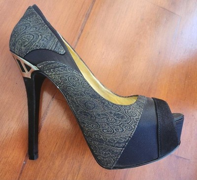 Women Nine West Heels Black Satin 38 #BCQM