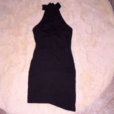 Forever 21 Bodycon Dress S Black Sleeveless High Neck Stretch Knit Short Zip