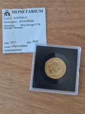 1917 Perth Mint King George V Gold Sovereign UNC - with Monetarium Paper