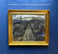 Tscherning-Petersen (1909) Nordic Urban Road & Rising Sun. 1950s oil. COA.