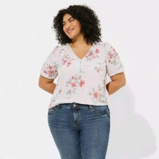 Torrid Womens Blouse Size 6x 30 Harper Georgette V-Neck Ruched Sleeve Blouse NWT