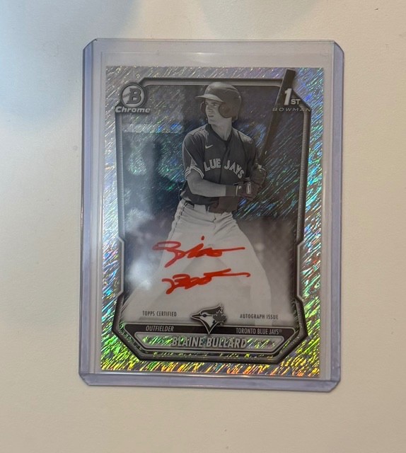 2026 Bowman Chrome Blaine Bullard Black & White Shimmer Red Ink Auto Blue Jays
