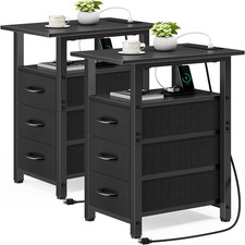 Black End Table with Charging Station Set of 2, Narrow Side Table, Narrow Nights