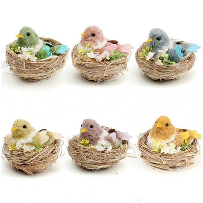 Sisal Bird Nest Easter Decor,Set of 6 Multicolor Birds Nest Figurines for Spr...