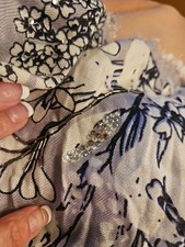 Vintage Beautiful Periwinkle Lavender Ombre Ivory Floral Beaded Scarf Wrap Shawl