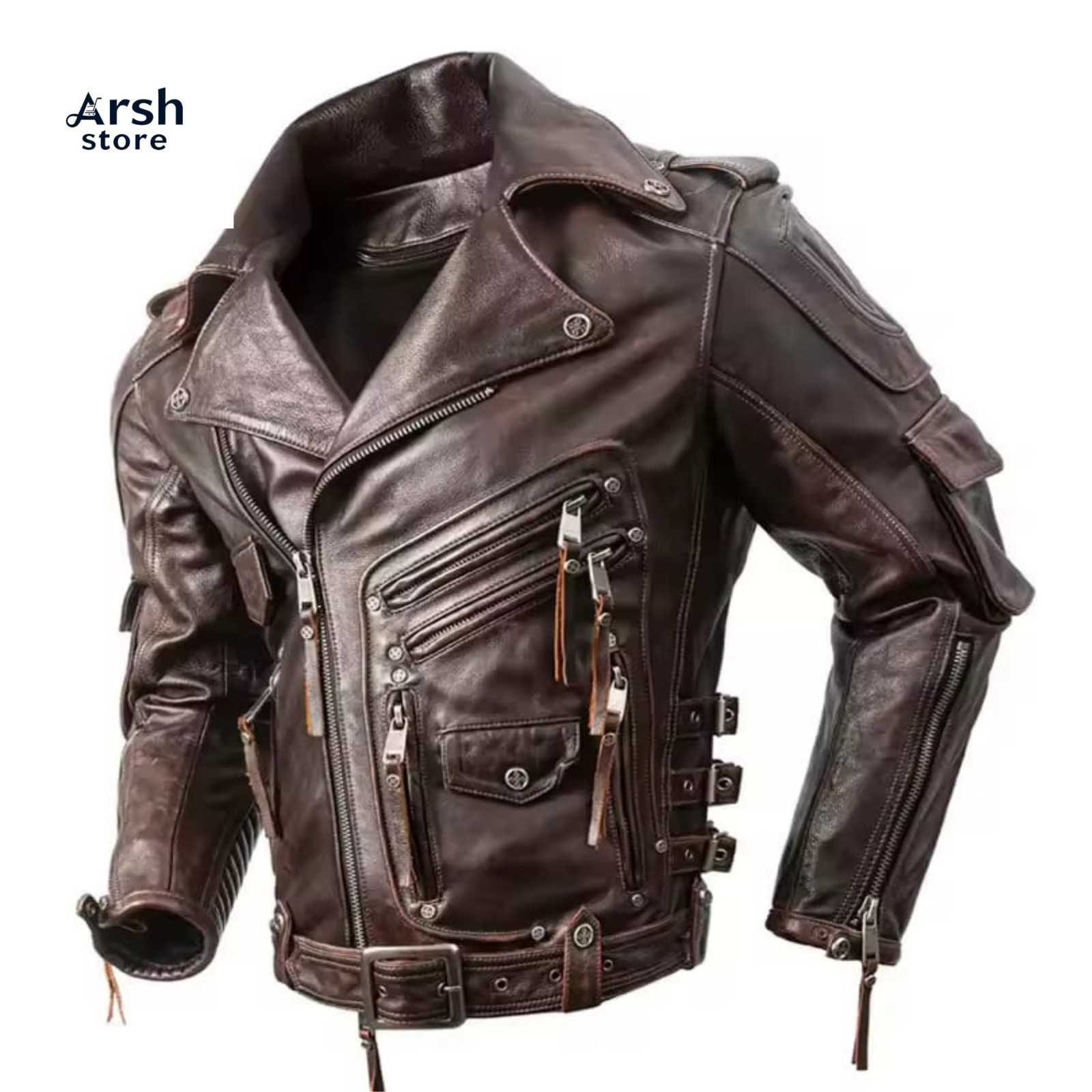 Chaqueta de motociclista de cuero vintage para hombre para motocicleta café corredor abrigo retro envejecido