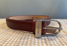 Calvin Klien Women's Silver Buckle Brown Leather Logo Belt Size M