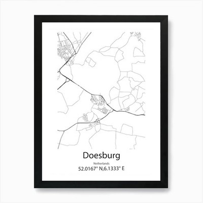 Doesburg, Niederlande Minimalistische Karte Gerahmt Wandbild Poster Leinwanddruck Bild