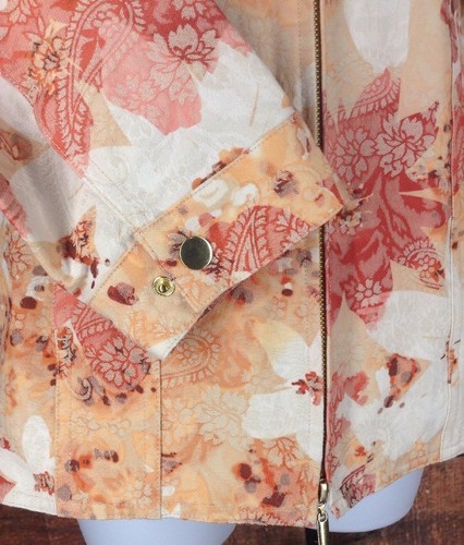 NWT Laura Ashley Petite~Large PL~Floral Zip Up Khaki Jacket Peach Orange - Picture 4 of 11