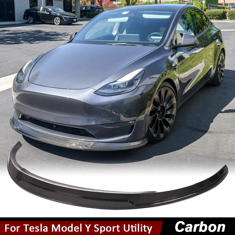 Real Carbon Fiber Front Bumper Lip Spoiler For Tesla Model Y Sport Utility 19-21