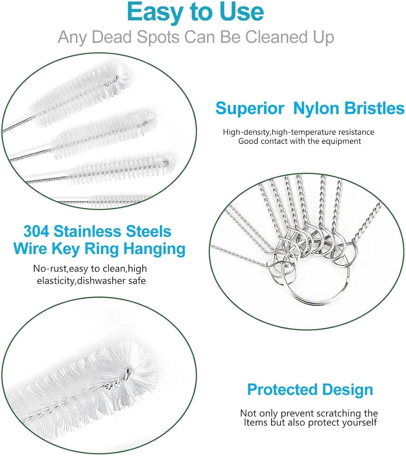 10Pcs Nylon Straw Brush Cleaner Bottle Tube Pipe Small Long Cleaning Set 8inch