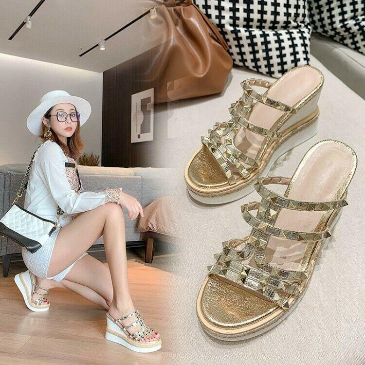 PANTOFOLA D’ORO Sandali ciabatte donna moda pelle borchie metallizzate zeppa tacco scarpe mulo MOON