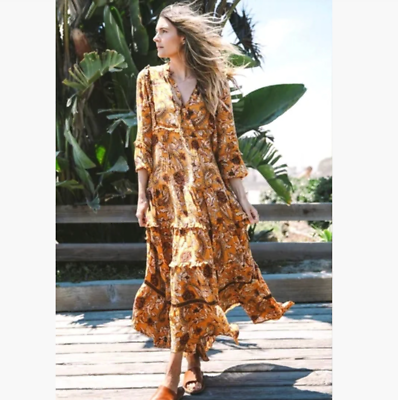 Spell Etienne Maxi Dress Gown Boho Tiered Sienna Yellow Floral