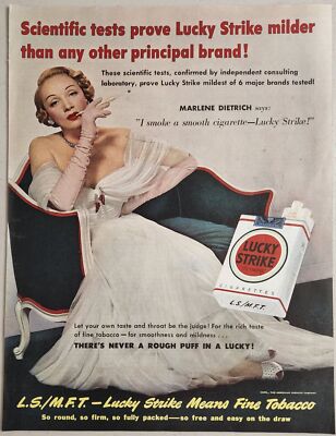 1950 Print Ad Lucky Strike Cigarettes Actress Marlene Dietrich Smoking Luckies
