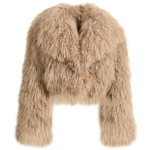 Women Real Mongolian Fur Coat Big Lapel Real Fur Warm Fluffy Short Jacket Casual - Image 3 of 4