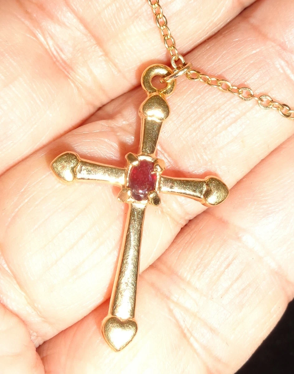 Gold cross sale with ruby stone