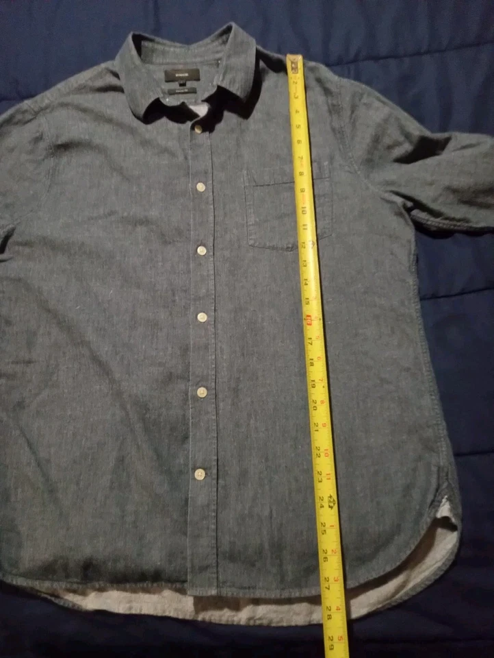 Vince Denim Shirt Men’s Large Blue Long Sleeve Button Up Lightweight - Image 3 of 4