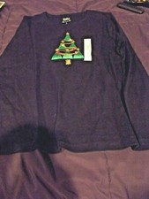Croft & Barrow Cotton Black Christmas Tree Top Blouse Tee L
