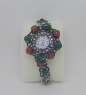 STRADA Watch Austrian Crystal Womens Red & Green Chroma Stainless Steel Back