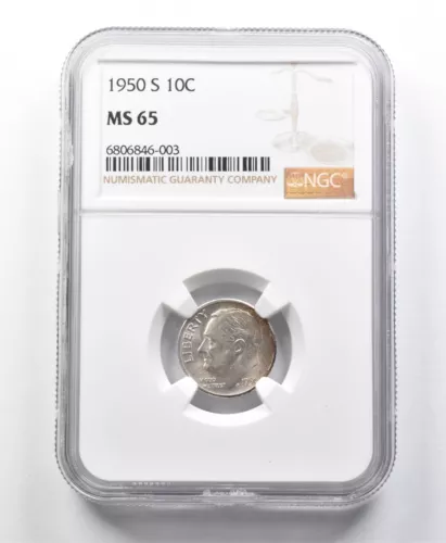 1950-S Roosevelt Dime MS65 NGC Beautifully Toned *8620