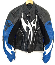 Hein Gericke Pro Sports Motorcycle Jacket Size Black White Blue Leather 40 Uk