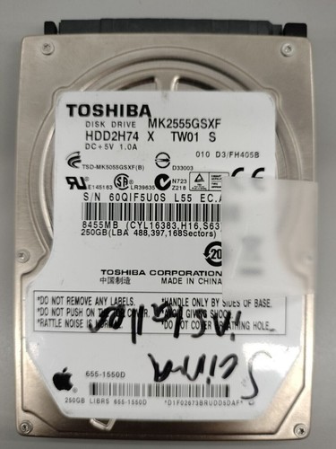 Toshiba Laptop Hard Disk Drive 250GB HDD2H74 P/N: MK2555GSXF 2.5" SATA 5400RPM - Afbeelding 11 van 12