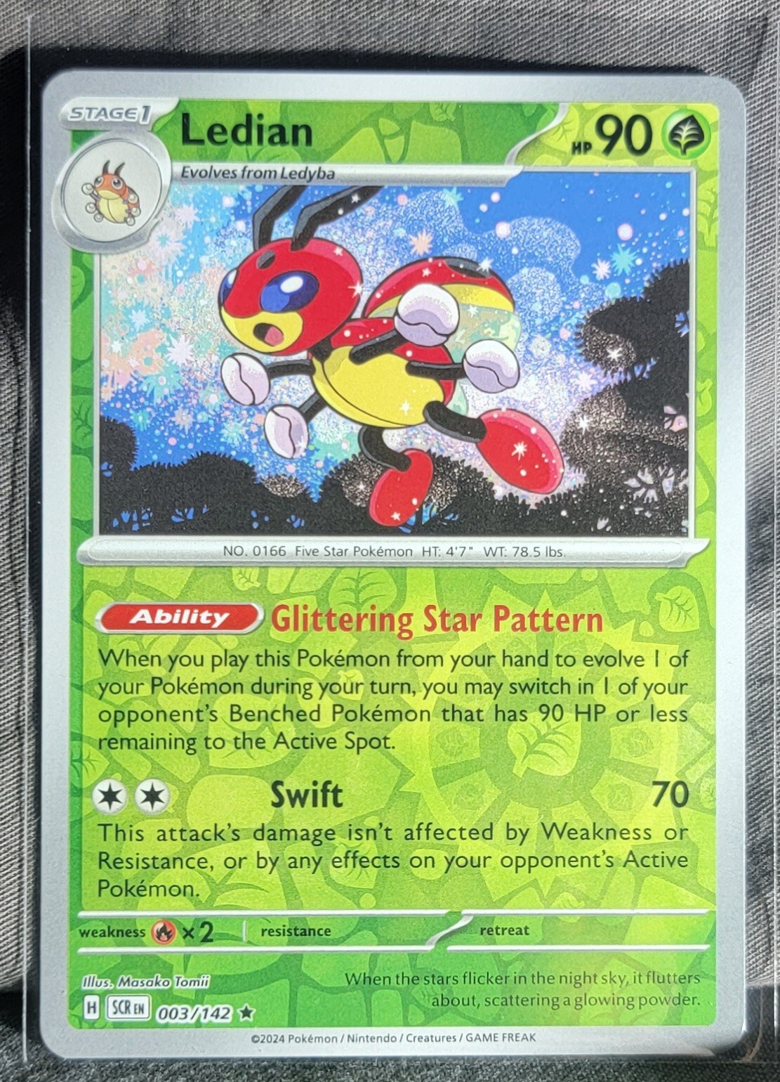 Pokemon TCG Card Ledian 003/142 S&V Stellar Crown Rare Reverse Holo NM