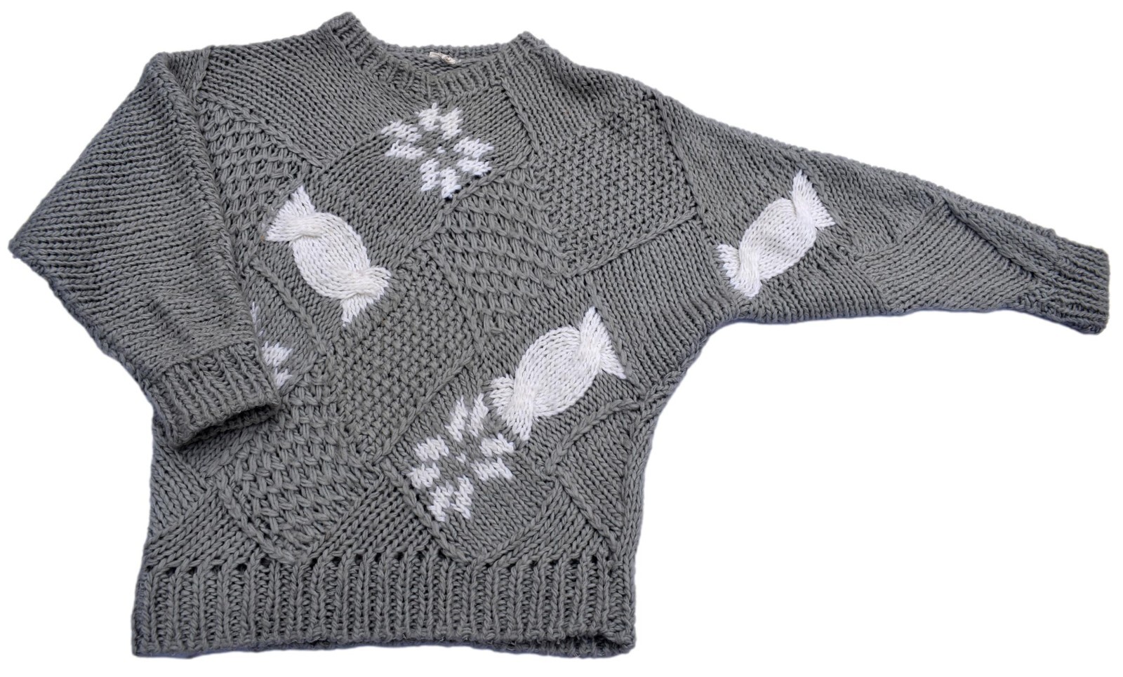 Vintage Womens Jumper 80s Grey Chunky Knit Patchwork Style Retro Boho 12 image 2