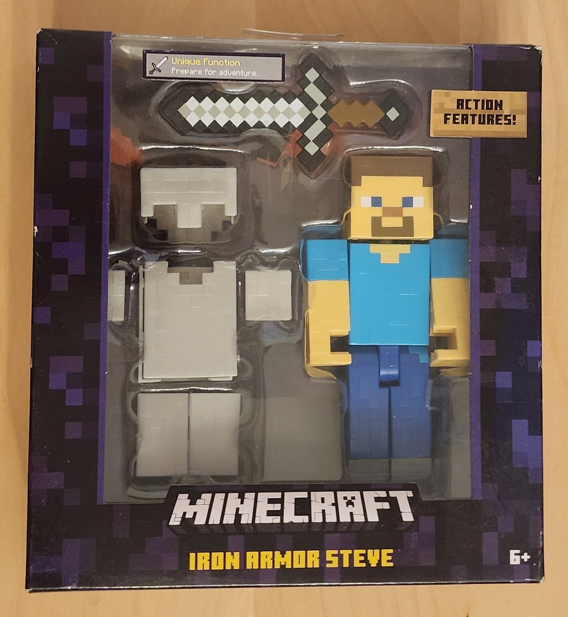 New Rare Mattel Mojang Minecraft Survival Mode Iron Armor Steve Action  Figure