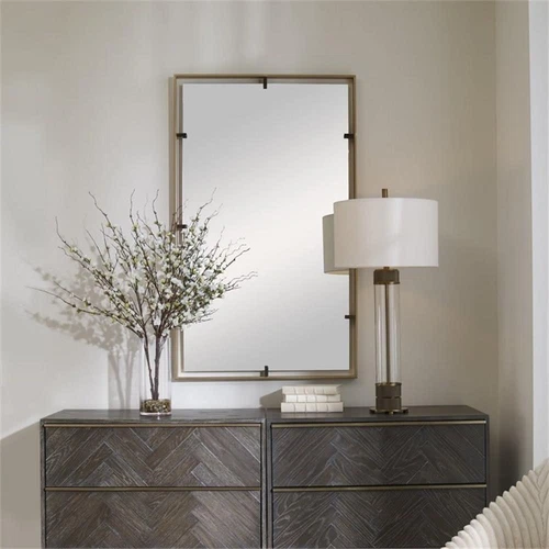 Uttermost Egon Contemporary Iron Metal Wall Mirror in Warm Gold - Picture 3 of 7
