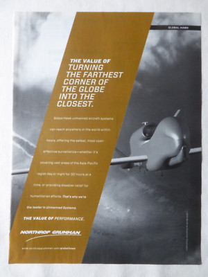 8/2012 PUB NORTHROP GRUMMAN UNMANNED SYSTEMS RQ-4 GLOBAL HAWK ORIGINAL ANZEIGE