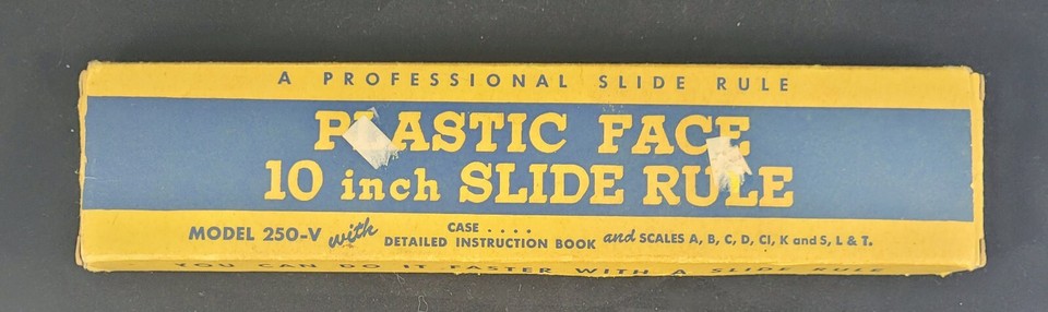 A complete vintage 10" slide rule set — box, case, AND instruction book intact — is a rare analog computing time capsule that looks stunning on a desk.