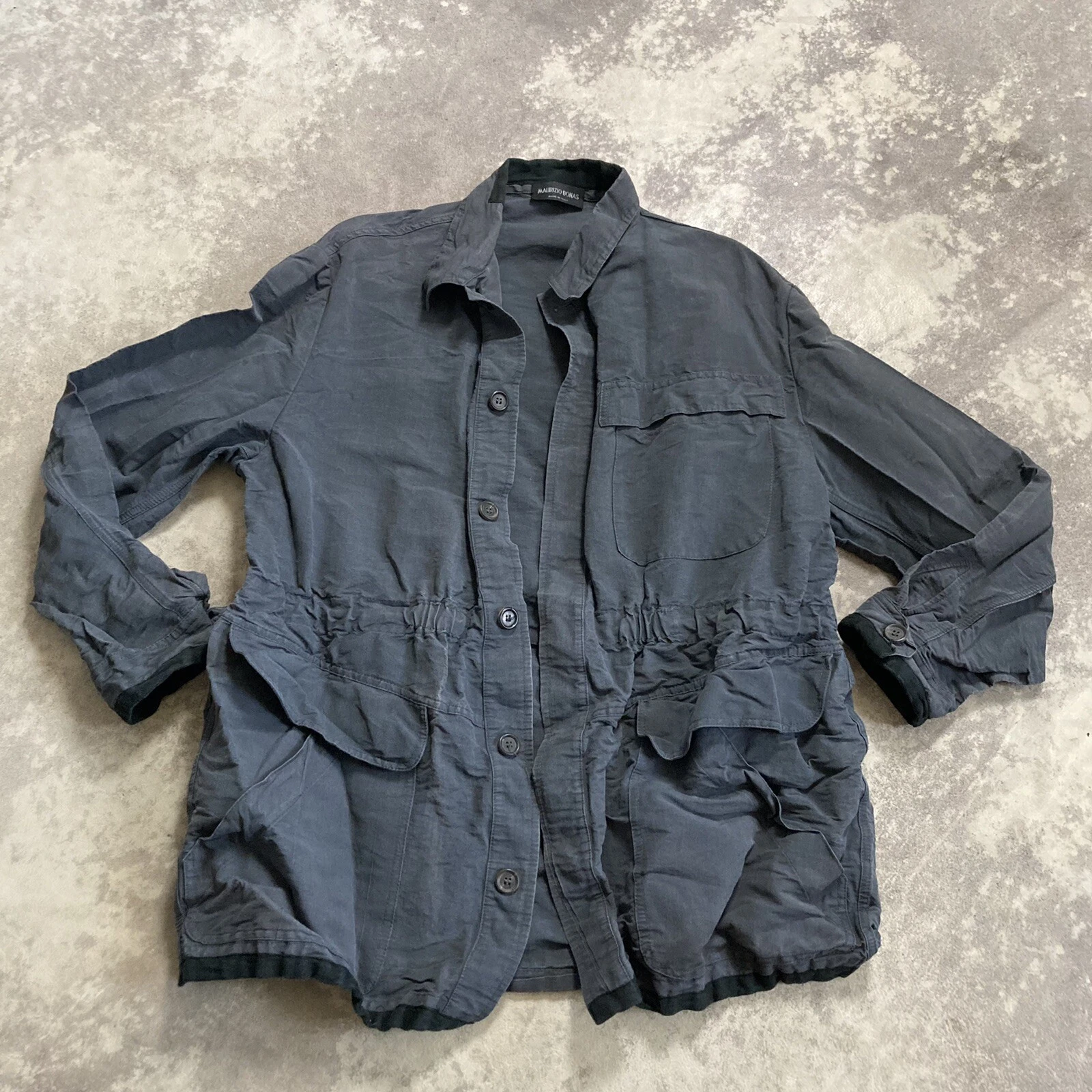Maurizio Bonas Mens Large Gray Lightweight Utility Jacket Button Front Italy