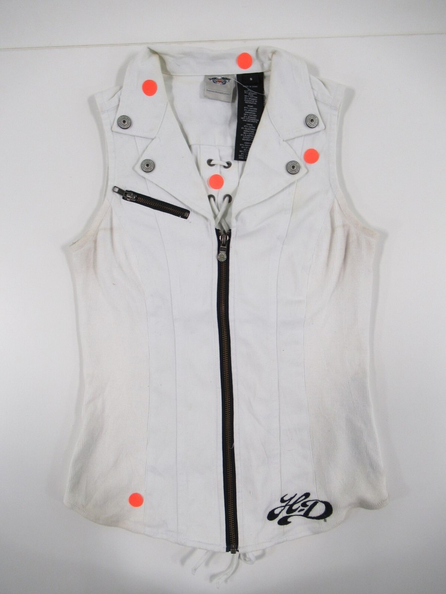 Harley-Davidson Women's White Lace Up Back Sleeveless Vest Size S