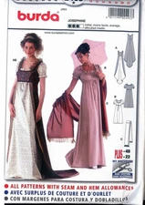 Burda 2493 Costume Josephine Gown w Empire Waist Train Sewing Pattern Sz 10 - 22