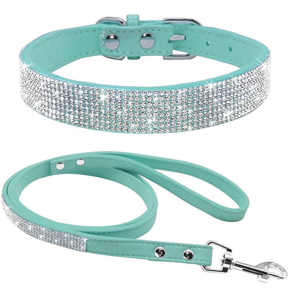 Pet Dog Cat Collar Rhinestone Bling Puppy Lead Leash Walking Training