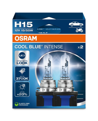 2 Stück OSRAM H15 Cool Blue INTENSE Gen. 2025 Duo Box 15/55W PGJ23t-1 +100%