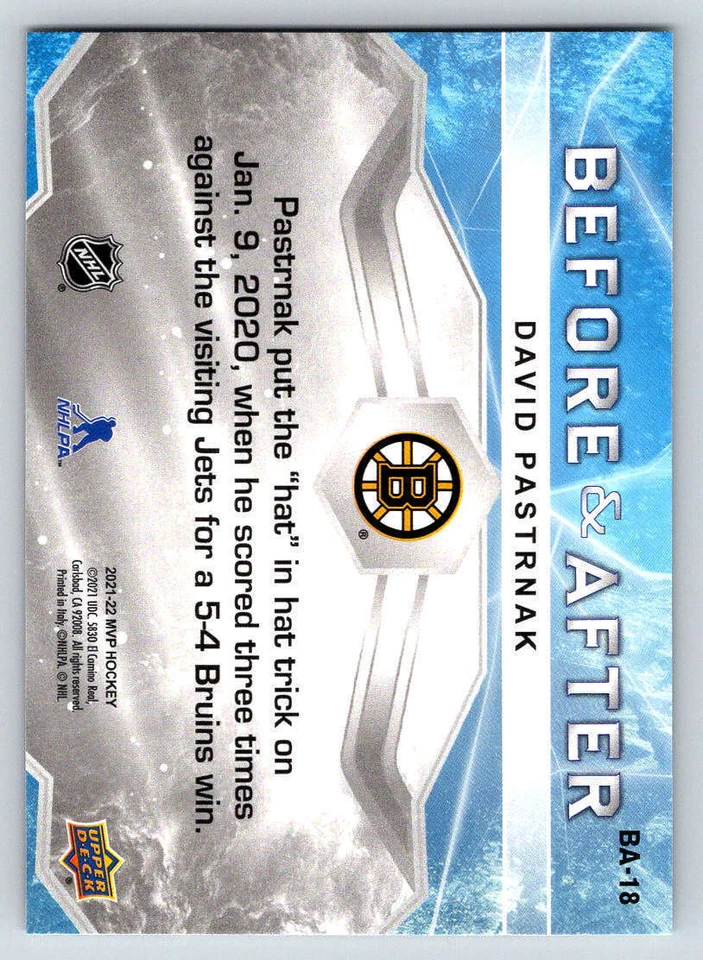 2021-22 Upper Deck MVP Before and After #BA18 David Pastrnak (ref Y00401) - Image 2 of 2