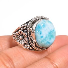 Natural Larimar Gemstone Ring 925 Sterling Silver Design Rings Gift Jewelry