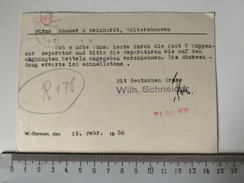 Mitteilung 1938 Fa. Wilh. Schneider, Wuppertal-Barmen, NRW - Bild 1 von 4
