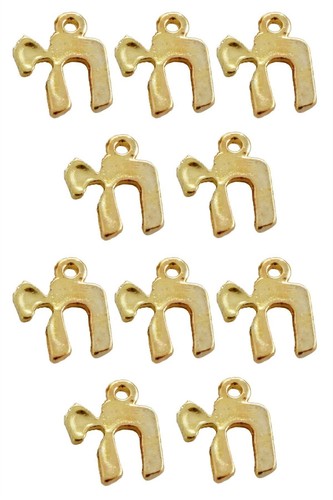 Lot of 10 Gold CHAI Alive Jewish Hebrew Amulet Pendant Judaica Kabbalah DIY - Picture 2 of 7