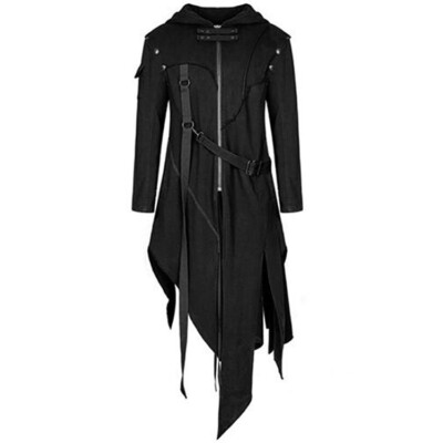 Gothic Men's Mid Long Stage Cosplay Jackets Asymmetric Clothes Hoodie Tops Shirt