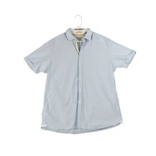 TED BAKER Button Up Short Sleeve Mens Sz 6 US XL 44 Blue Stripe Dot 100 Cotton