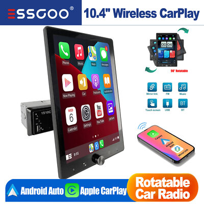 10.4'' Single DIN Car Stereo Wireless Apple CarPlay Android Auto Head Unit AUX FM