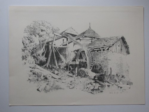 Wolfgang Arndt, 1931 Stralsund. LITHOGRAPH " MILL " 1977 signed.