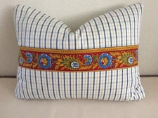 Gorgeous Pierre Deux Pillow Souleiado Blue Pont Aven Plaid French Country Toile