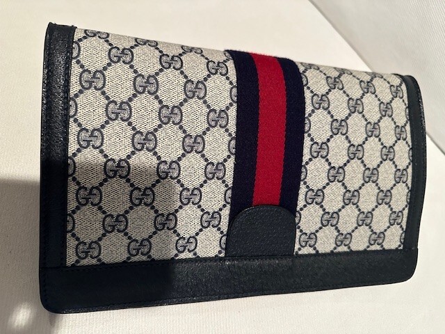 VINTAGE GUCCI Clutch Bag GG Sherry Line Navy EXCELLENT CONDITION