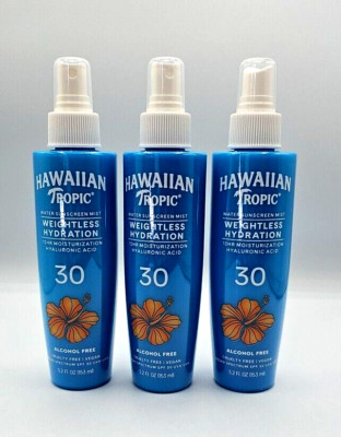 3 Pack Hawaiian Tropic Weightless Hydration Water Sunscreen Mist SPF 30 BB 7/26