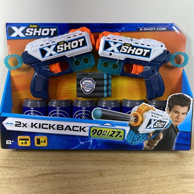 Xshot Excel Double Kickback Foam Dart Blaster Combo Pack with 8 Darts and 6 Can