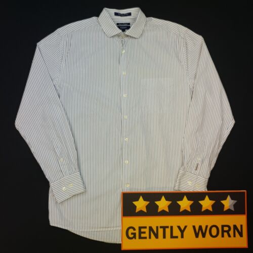GANT Dress Shirt Egyptian LARGE E-Z Fit White Mens Long Sleeve Striped Cotton - Picture 1 of 11